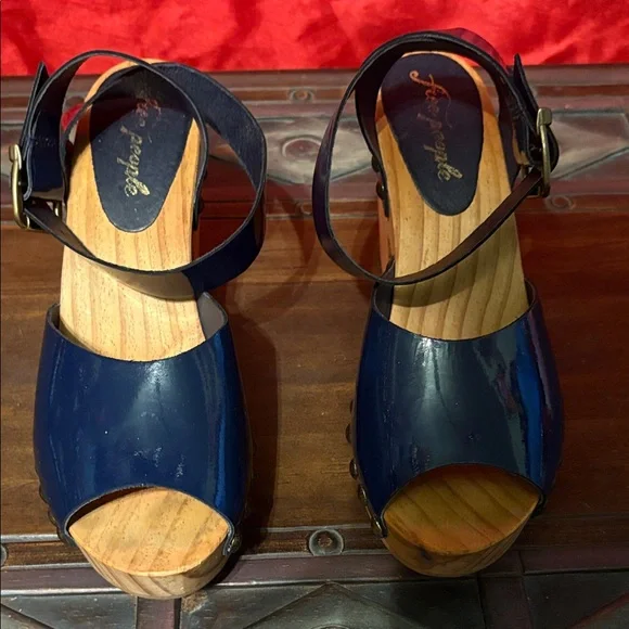 Free People Navy Blue Wooden Heel Mules - Picture 4 of 6